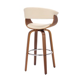 Armen Living Julyssa Mid Century Modern Swivel Bar Stool for Kitchen Island Counter in Cream Faux Leather and Walnut Wood, 26" Seat Height