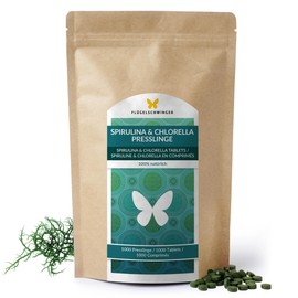 Spirulina & Chlorella Pellets 500 g, 1000 Tablets 500 mg, 100% Natural, Residue Controlled, Raw Food Quality, No Additives