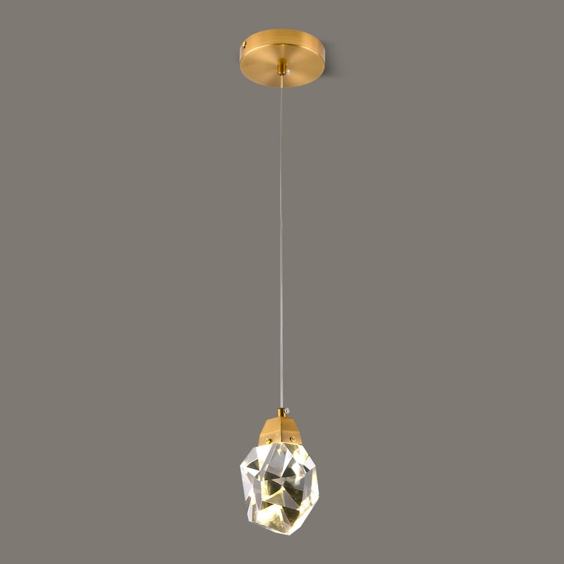 Lamparko Small Crystal Pendant Light, Modern Brass Dimmable Hanging Lamp,