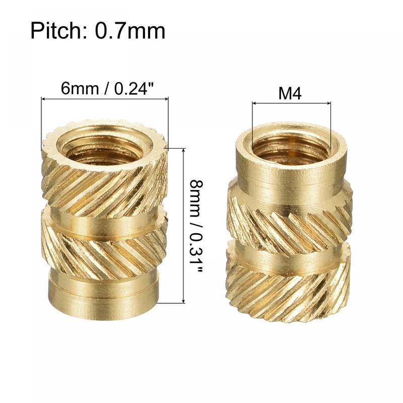 TOP-VIGOR 60Pcs M4 Threaded Knurled Insert Nuts, M4 x 8mm