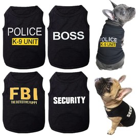 Dog Shirts 4 Pack Cat Apparel Costumes for Cosplay，Breathable Pet T-Shirts，Summer Clothes K9 Security Boss FBI Vest for Dogs Puppy Boy Girl (S, Black)