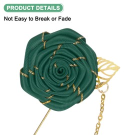M METERXITY 6-Pack Rose Flower Lapel Pin for Men Suit, Rose Brooch Pin with Gold Leaf Brooch for Men Wedding Accessories/Suit Tuxedo Corsage Wedding Party Brooch [Dark Green]