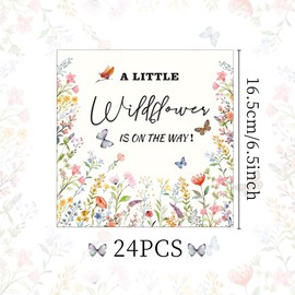 JeVenis 24 PCS Wildflower Napkins Floral Napkins Flower Butterfly Tea Party Wildflower Party Decorations for Baby Shower