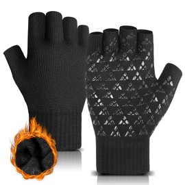 DOVAVA Fingerless Gloves for Men Women,Winter Gloves Anti-Slip,Touchscreen Knit Gloves with Thermal Fleece Lining for Driving Outdoor,Black