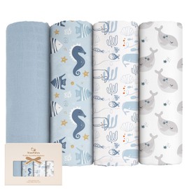 Yoofoss Muslin Swaddle Blankets, 4-Pack Receiving Blankets for Baby Boys and Girls, 45 x 45 Inches Baby Blankets Neutral Swaddle Wrap 70% Rayon from Bamboo and 30% Cotton
