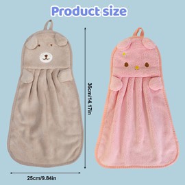 SwirlColor Hand Towels for Bathroom, Soft Microfibre Hand Towel Cute Animal Hand Towels Absorbent Hand Towel with Hanging Loop for Kitchen Bathroom (Pink, Khaki)