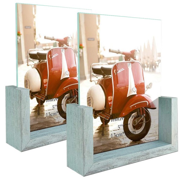 HORLIMER 5x7 Picture Frames Set of 2, Rustic Photo Frame with Wooden Base and Tempered Glass for Tabletop