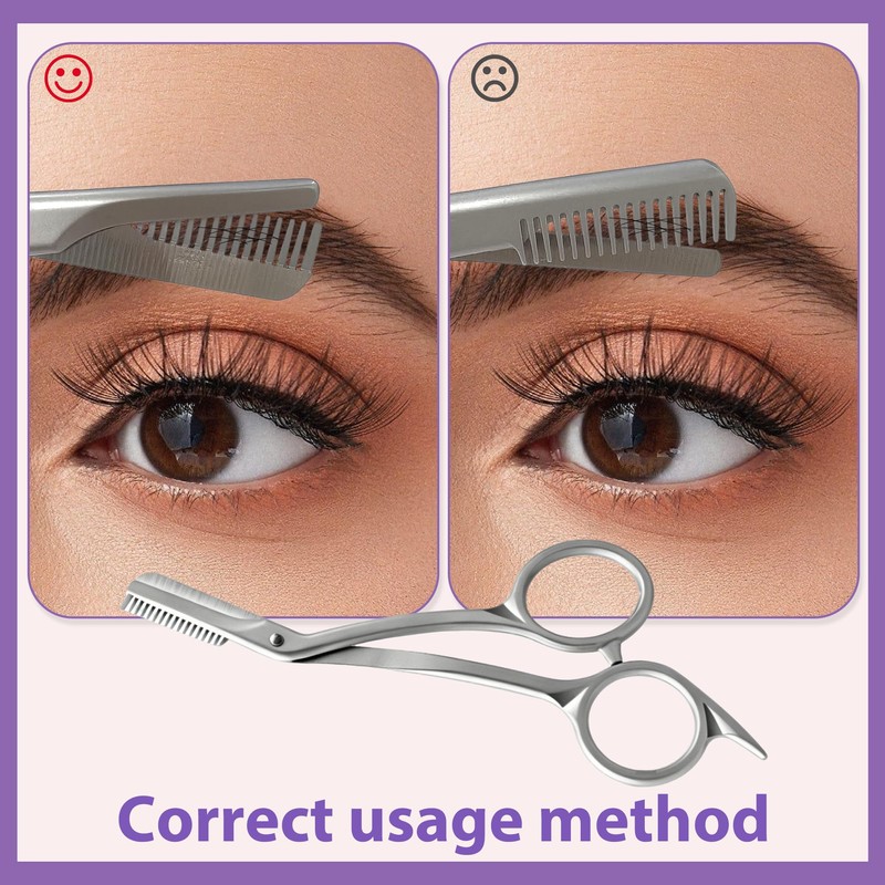 2 Pcs Eyebrow Scissors and Brush Kit Stainless Steel Trimmer