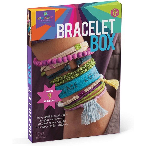 Craft-tastic – Bracelet Box – Jewelry Making Craft Kit Includes 9 DIY Bracelets – Jewel Tones Edition