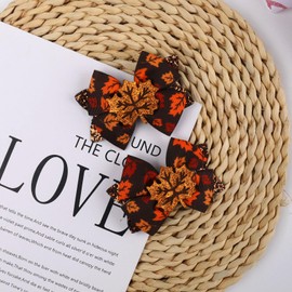 HAIMITI 2pcs Fall Thanksgiving Hair Clips Wide Maple Leaf Hair Accessories For Women Brown Yellow Hair Clip Red Leaves Hair Pins Hair Barrettes Sequin Hair Bows For Fall Thanksgiving Kids Party Decor
