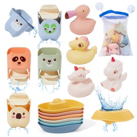 Bath Toys for Babies, 15 Pack Mold Free Bathtub Water Play Toys with Floating Boats & Bath Cups and No Holes Rubber Ducks Animal Floating Water Bath Toys for Babies Kids Toddlers