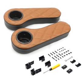 NOKINS Golf Cart Diamond Flip Armrest with Cup Holder, No Drilling, Inward Installation for Club Car EzGo Yamaha Rear Seat Kit Brown&Black