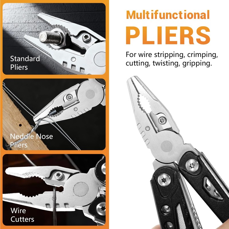 Multitool, 14-in-1 Adjustable Wrench with Screwdrivers, Knife, Saw, Pliers, Ferro