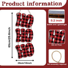 Christmas Ho Ho Ho Santa Hanging Sign Rustic Wooden Wall Ornament Christmas Claus Door Sign Decorations for Front Door Porch Home Window Wall Farmhouse Indoor Outdoor Xmas Party