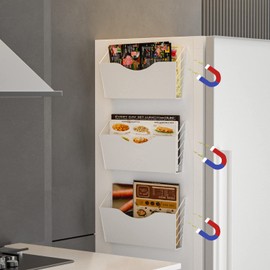 3 Pockets Magnetic File Holder for File Cabinets, Refrigerator, Whiteboard, Magnetic Paper Organizer, Magnetic Mail or Folder Holder,Magnetic Magazine Rack,Wall Mount Hanging Mail Organizer (white)