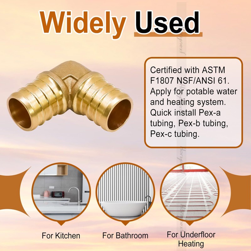 Horiznext 3/4 inch pex elbow fitting, brass coupling adapts water