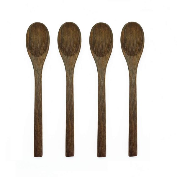 Rainforest Bowls Set of 4 Ebony Wood Spoons - Reusable Eating Utensils - 100% Natural, Hand Carved by Artisans, Eco-Friendly & Sustainable