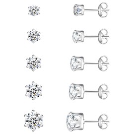 jagosen Sterling Silver Stud Earrings For Women Men 5 Pairs Cubic Zirconia Hypoallergenic Cartilage Sleeper Earrings Studs Set For Multiple Piercings Jewellery 2/3/4/5/6mm