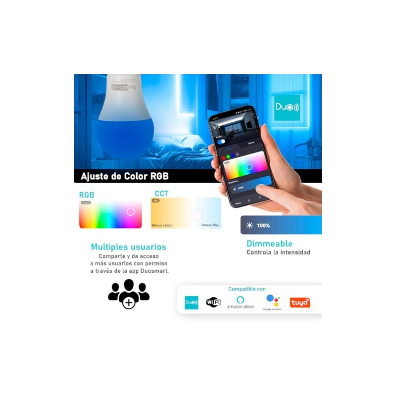 Kit 2 Focos Inteligentes S10 WiFi 2.4 Ghz, Multicolor Luz
