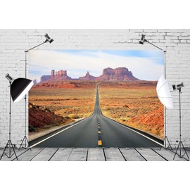 CORFOTO 7 x 5 ft Red Rock Canyon Empty Road Photo Background Desert Panorama Highway View Photography Background Asphalt Road Landscape Route 66 Background