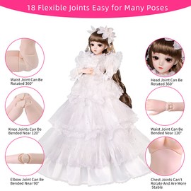 UCanaan BJD Doll, 1/3 SD Dolls 24 Inch 18 Ball Jointed Doll DIY Toys with Clothes Outfit Shoes Wig Hair Makeup, Best Gift for Girls (Isabella)