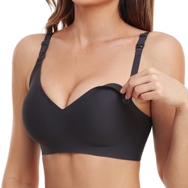 Vinfact Silky Smooth Nursing Bra Women Without Underwire Seamless Maternity Bra with Additional Bra Extensions for Sleeping and Breastfeeding, black