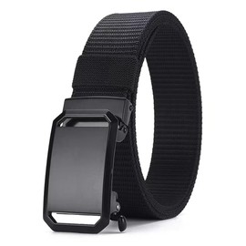 Men's Belt Ratchet Belts Nylon Automatic Buckle Belt Adjustable Slide Belt Metal Buckle Big Stomach Quick Release (black)