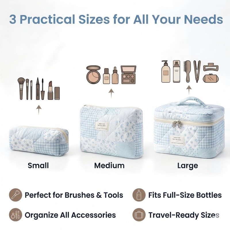 Set di 3 beauty case da donna con motivo floreale,
