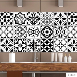 BuerHomie Bathroom Tile Stickers Bathroom Kitchen 20 x 20 cm Mosaic Black and White
