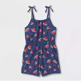 Cat & Jack Girls L 10-12 Watermelon Summer 1-Pc Spaghetti Strap Romper Cat & Jack Navy Blue