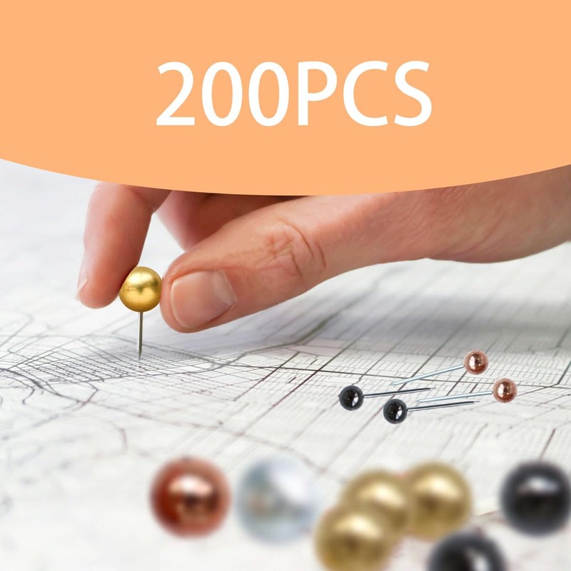 200 Pieces Map Push Pins, Small Round Head Marking Pins,