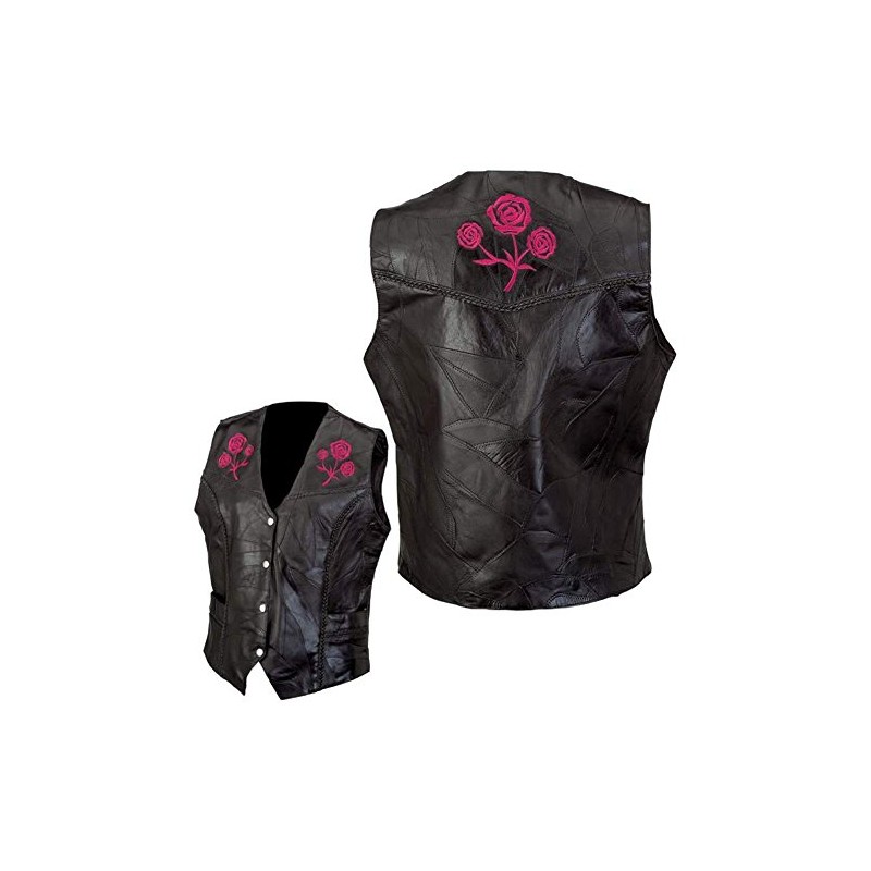 Diamond Plate Ladies Genuine Buffalo Leather Vest Lg
