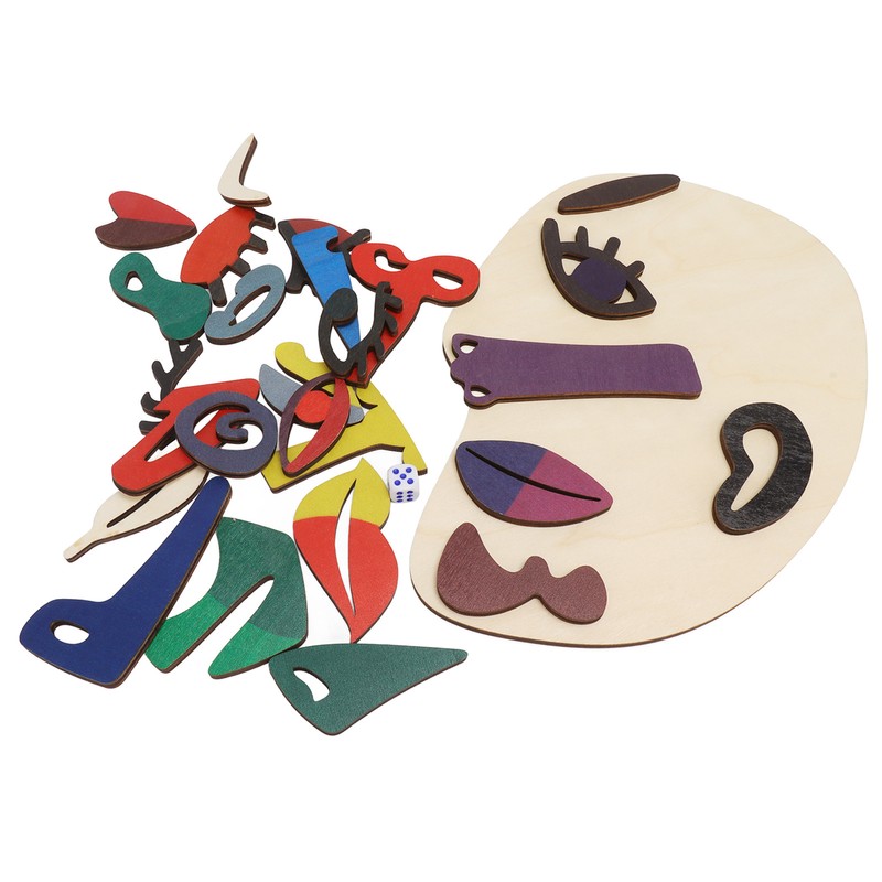 Kids Wooden Puzzle Board 26 Blocks Face Shaped Improve Imagination