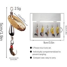 Trout Spinners, Rooster Tail Fishing Lures, Fly Trout Fishing Gear for Lake River Fishing with Storage Box for Bass Salmon, Smallmouth Bass Lures