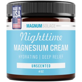 Magnum Solace Magnesium Lotion – Hydrating Nighttime Magnesium Cream – Apply to Legs, Arms or Chest - Topical Magnesium Chloride – USA Made and Safe for Kids (Unscented)