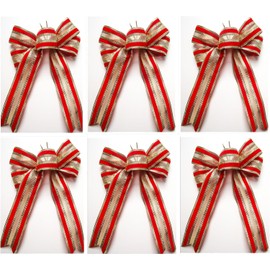 CaPiSo Pack of 6 Large Bows 20 x 30 cm Lurex Gift Bow, Decorative Bow, Satin Bow, Fabric Bow, Gift Wrapping, Fabric Bow, Satin (Exclusive Red/Gold)