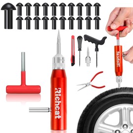 Richcat Tubeless Tire Puncture Repair Kit with Mushroom Plug, Repairs punctures and Flat Tires for Motorcycles, Cars, Trucks, ATVs and Tractors