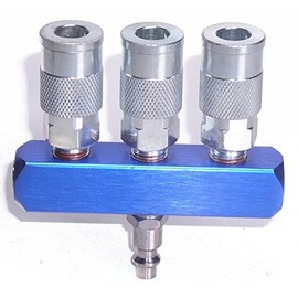 Canadian Tool and Supply Air Manifold 3-Way Line Splitter 1/4-inch NPT Threaded with 3 Quick Connect Couplers (3WAM38x14)