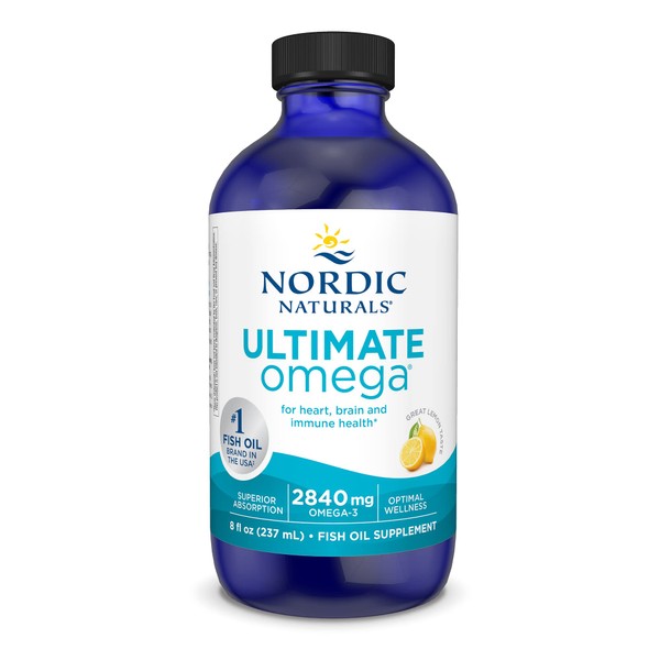 Nordic Naturals Ultimate Omega Liquid, Lemon Flavor - 8 oz - 2840 mg Omega-3 - High-Potency Omega-3 Fish Oil Supplement with EPA & DHA - Promotes Brain & Heart Health - Non-GMO - 48 Servings