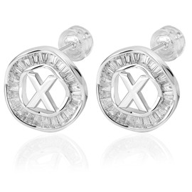 Initial Stud Earrings for Women, TAIGRAMA 18K White Gold Plated Cubic Zirconia Earrings Studs Hypoallergenic for Sensitive Ears, Letter Studs Earrings for Women Jewelry Gifts