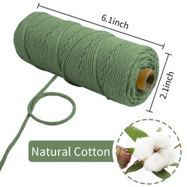 LEREATI Macrame Cord 2mm x 100m, Thick Macrame Rope Natural Cotton Rope Craft String, 3 Strand Twisted Cotton Cord Yarn for DIY Plant Hanger, Wall Hanging, Christmas Decoration (Army green)