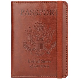 GDTK RFID Blocking Leather Passport Holder Cover Case Travel Wallet Elastic Strap (Brown)