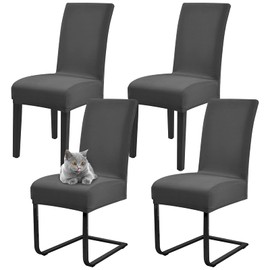 4 Pack Dining Chair Covers, Stretch Dining Chair Slipcovers,Chair Covers for Dining Chairs 4, Spandex Seat Covers,Removable Washable Slipcovers ​for Restaurant,Wedding,Dining Room(Deep Grey)