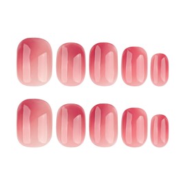 Red Bean Gradient Soft Gel Press On Nails 24PCS – Short Round Nude Pink Fake Nails, Natural Jelly Ombre Reusable False Nails, Glossy Soft Gel Nails for Daily Salon Look