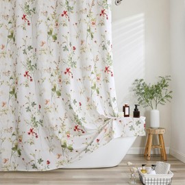 OVZME Floral Printed Shower Curtain 72 Inch Length, Farmhouse Soft Fabric Watercolor Leaf Floral Waterproof Shower Curtain for Bath Bathtub, Chic Boho Rustic Bathroom Decoration, 72Wx72L Inches