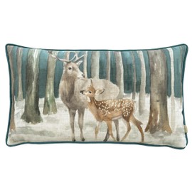 Evans Lichfield Stag Scene Cushion Cover, Teal, 30 x 50cm