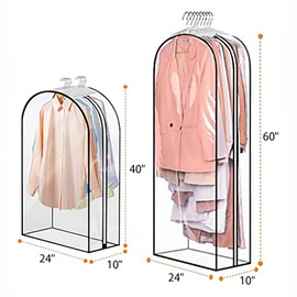 XIANTIAN 4Pack Full Clear Garment Bags (40&60"),Clothes Covers with 10" Gusseted,Clear Dress Bags Covers Long, Moth Proof Clothes Covers Protector Bags (40in+60in)