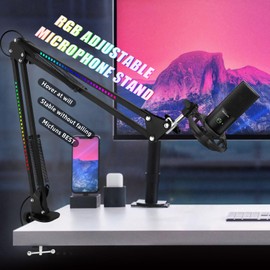 Micfuns R35 Microphone stand arm holder boom desk arm mic holder, with microphone upgraded clip, Suitable for 2 kg microphone (Black)