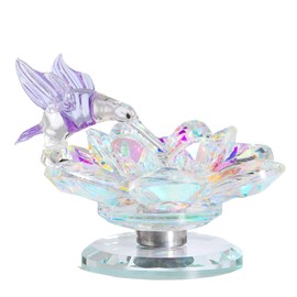 Crystal Flower with Purple Hummingbird Figurine Collectible Gifts for Women, Glass Floral Gifts for Friends for Birthday Valentine's Anniversary Home Wedding Party