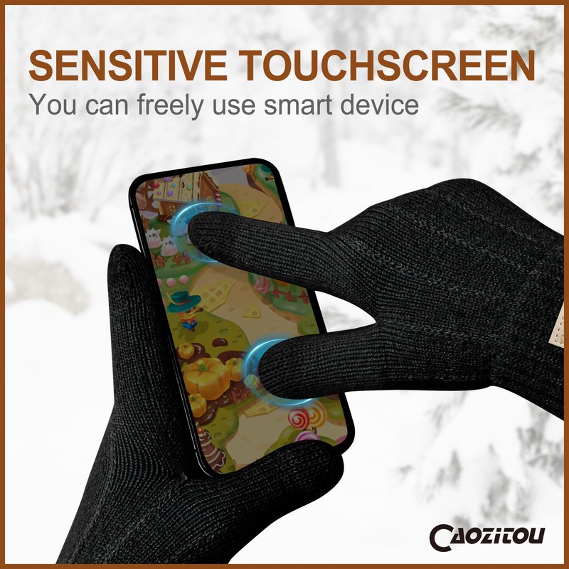 CAOZITOU Womens Winter Gloves,Thermal Touch Screen Knitted Gloves with Soft